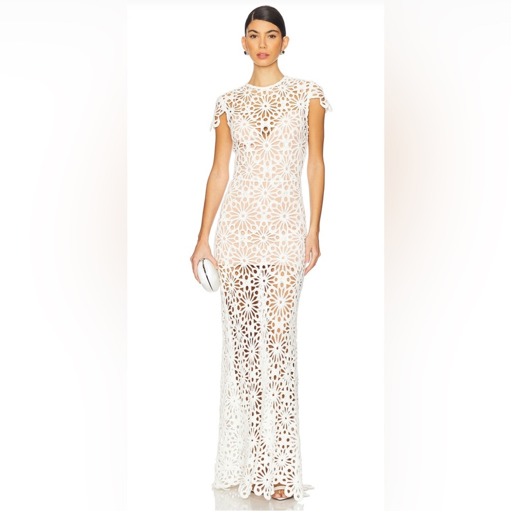 Bronx and Banco Floral Lace Maxi Dress in White